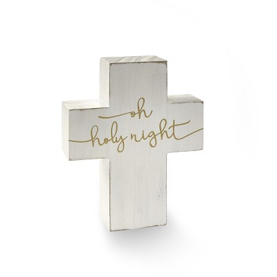 Lakeside Oh Holy Night Decorative Cross - Nativity Holiday Tabletop Accent