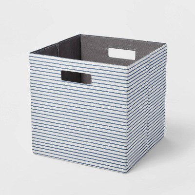 Image of 13" x 13" Fabric Bin Dark Blue Textured Stripes - Brightroom™: Cube Organizer, Polyester/Cardboard, No Assembly Required