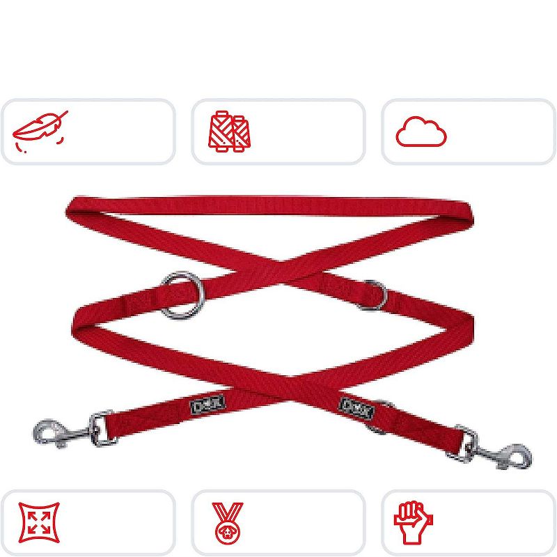 DDOXX 6.6 ft 3-Way Adjustable Nylon Small Dog Leash - Red, 4 of 6