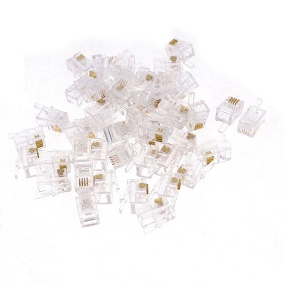 Unique Bargains Plastic Clear Standard Connection RJ9 Telephone Connector 50 Pcs