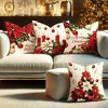 Lomsoe 4pcs Holiday Christmas Pillow Covers, Floral Design with Poinsettia and Festive Patterns, Zippered Polyester Pillowcases for Sofa and Bed Decor - 3 of 4