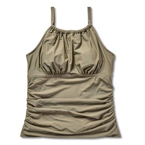 Women's Post Mastectomy High Neck Shirred Tankini Top - Shade & Shore™ Green - 1 of 3