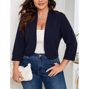 Plus Size Blazers For Women Open Front 3/4 Sleeve Ruffled Hem Work Jackets Blazer - 1 of 4