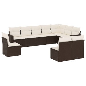 vidaXL Garden Sofa Set Brown with Cream White Cushions - 1 of 4
