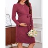 Maternity Long Sleeve Sweater Bodycon Boho Midi Dress Fall Casual Crew Neck Mini Dress Baby Shower Photoshoot Belt - 4 of 4