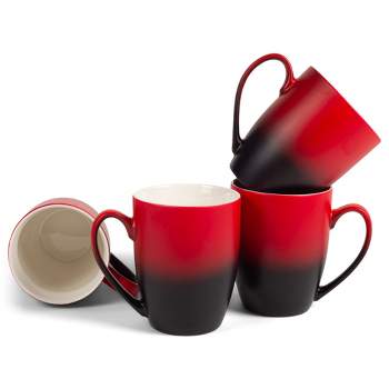 Elanze Designs Red Black Two Toned Ombre Matte 12 ounce Ceramic Stoneware Coffee Cup Mugs Set of 4