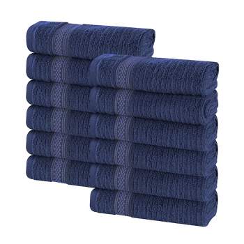 Zero Twist Cotton Ribbed Modern Geometric Border Face Towel Washcloth Set of 12 by Blue Nile Mills