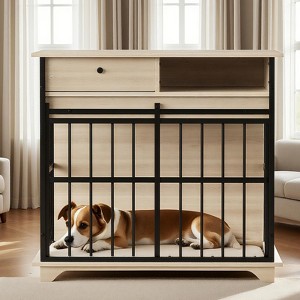 Kumasinova 35.43" Dog Crate Furniture,Dog Cage with Storage,Dog Kennel Indoor End Table with Tray,Dog Crates for Medium Dogs - 1 of 4