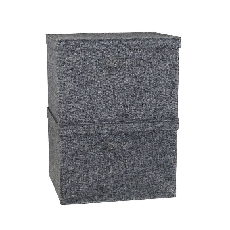 Household Essentials Set of 2 Wide Storage Boxes with Lids Graphite Linen, 3 of 9