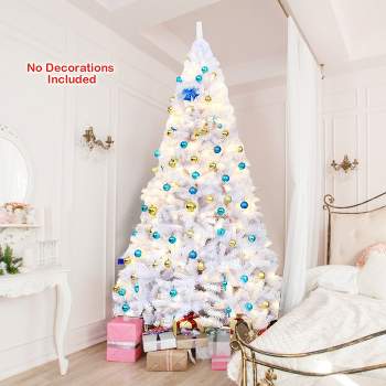Tangkula 9ft White Christmas Pine Tree Hinged Artificial Decoration w/ 2132 Tips & Metal Stand