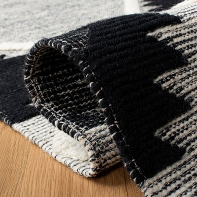 Black and Ivory Geometric Wool Hand-knotted Rug, 3' x 5'
