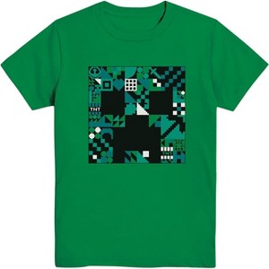 Boys Minecraft Video Game T-Shirt - Black and Green Creeper Face - Official Minecraft Shirt (Green ZigZag, X-Large) - 1 of 4