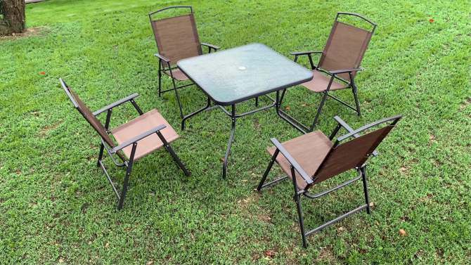 5pc Outdoor Steel Dining Set with Folding Chairs &#38; Square Glass Table Top Green - Crestlive Products, 2 of 14, play video