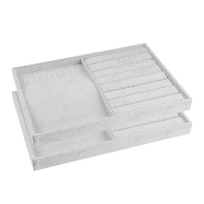 Unique Bargains Stackable Velvet Jewelry Organizer Trays with Removable Dividers for Drawer Set of 2