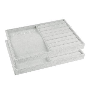 Unique Bargains Stackable Velvet Jewelry Organizer Trays with Removable Dividers for Drawer Set of 2 - 1 of 4