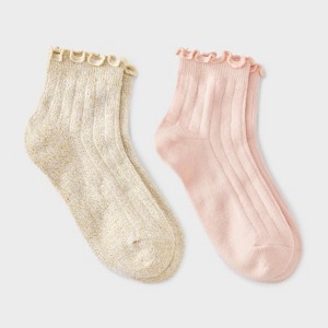Girls' 2pk Sparkle Dressy Ankle Socks - Cat & Jack™ - 1 of 3