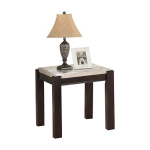 Vynxaria Contemporary End Table with Genuine Marble Top, Dark Cherry Finish, 24"x22"x24"H - 1 of 4