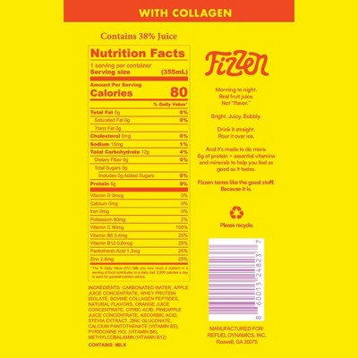 Fizzen Orange Pineapple Protein Sparkling Fruit Juice - 12 fl oz
