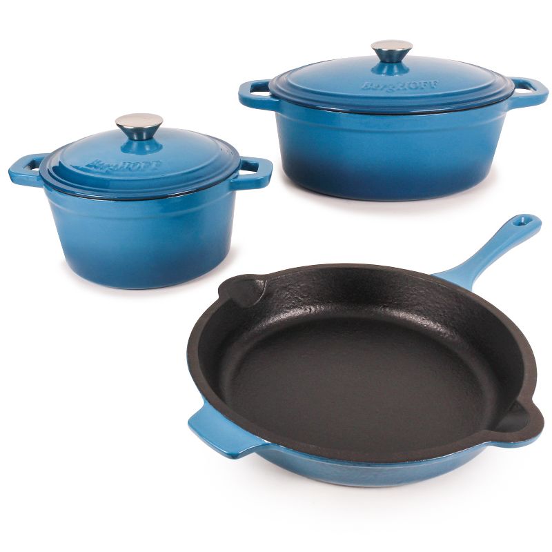 BergHOFF Neo 5Pc Cast Iron Cookware Set, 3Qt Covered Dutch Oven, 5Qt Covered Stock Pot, & 10" Fry Pan, 1 of 10