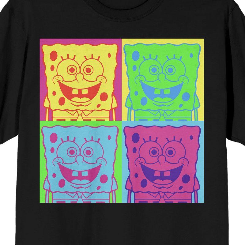 Spongebob Squarepants Neon Squares Crew Neck Short Sleeve Men's Black T-shirt, 2 of 4