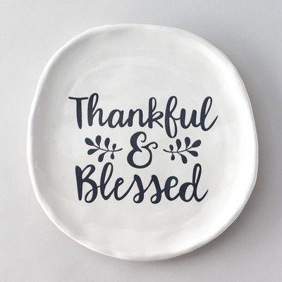 Lakeside Thankful and Blessed Serving Platter with Sculpted Edges and Embossed Text