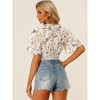 INSPIRE CHIC Women's Floral Flare Short Sleeve V Neck Summer Smocked Crop Tops - 4 of 4