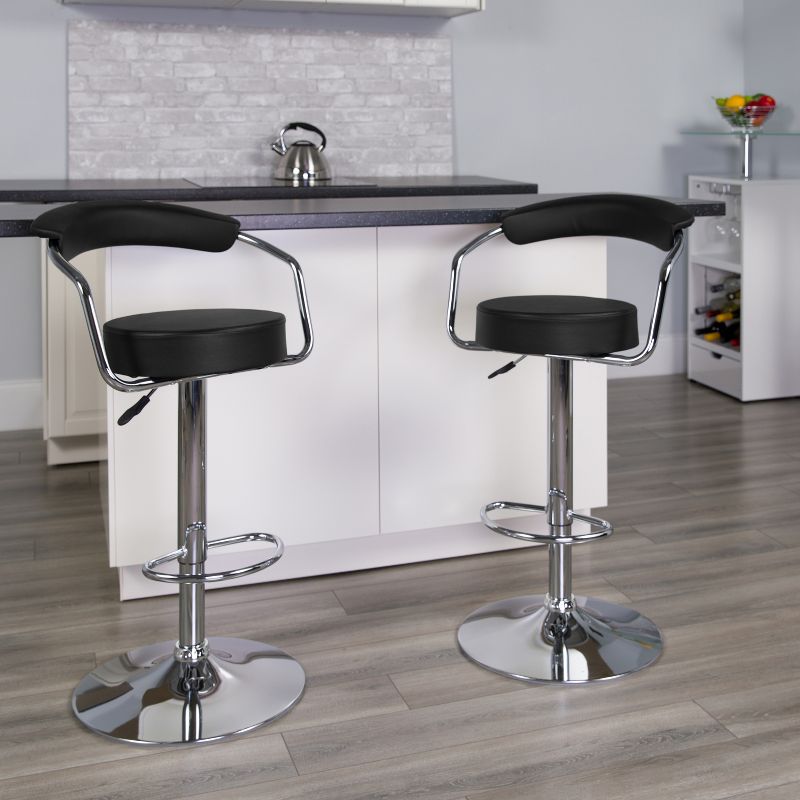 Flash Furniture Contemporary Vinyl Adjustable Height Barstool with Arms and Chrome Base, 2 of 6