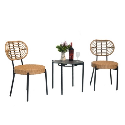 ONWITH 3 Pieces Of Luxury Outdoor Wicker Furniture - Patio Bistro Style Table And Chair Combination