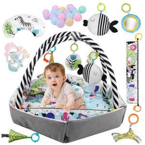 Babyluv "4-in-1 Baby Gym Play Mat, Ball Pit, Lounger & Activity Center with Pillow, 18 Balls & 9 Toys" Grey - 1 of 4
