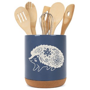 Elanze Designs Kitchen Utensil Holder With Non Slip Cork Base Large 8 Inch Ceramic Storage Crock Forest Animal Countertop Organizer Floral Hedgehog - 1 of 4
