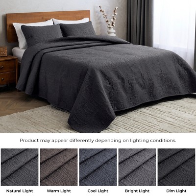 Gray Twin Reversible Microfiber Bedspread Coverlet Set