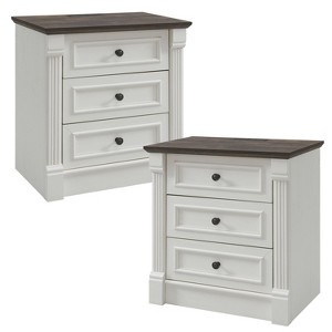 Nightstand with Charging Station & 3 Drawers, Farmhouse 23.6in Wide Nightstands with Roman Column, End Table for Bedroom - 1 of 4