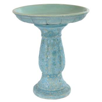 Sunnydaze Avignon Ceramic Bird Bath with Lava Finish - Blue Distressed Ceramic Finish - 18.75" H
