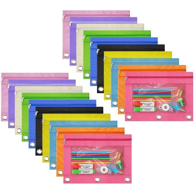 Paaaawaters Binder Pencil Pouches, Pencil Pouch for 3 Ring Binder, Clear Window Zipper Pencil Case Bluk 10 Pack 5 Colors