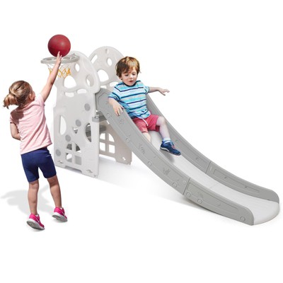 4 in 1 Toddler Slide, Indoor Slide for Toddlers with Extra Long Slipping Slope and Basketball Hoop