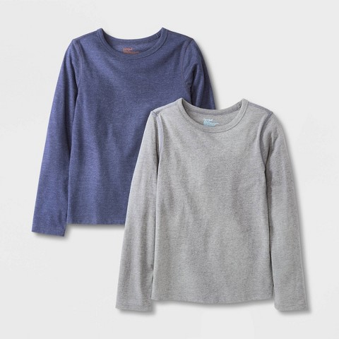 Cat & Jack Kids' 2pk Adaptive Long Sleeve T-Shirt - Cat & Jack™ Charcoal Gray/Navy Blue M: Sensory Friendly, Cotton Blend, Crew Neck