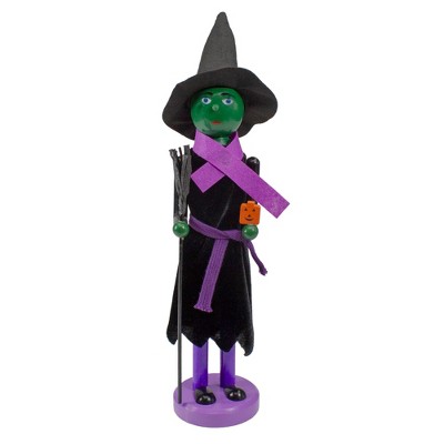 Northlight 14" Witch with Broom and Jack-O-Lantern Pumpkin Halloween Nutcracker - Green/Black