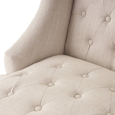 Light Beige High Back Tufted Wood Accent Chair