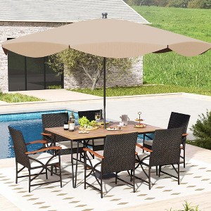 Costway 7 PCS Patio Dining Set with Acacia Wood Dining Table Rattan Armchairs Soft Cushions - 1 of 4