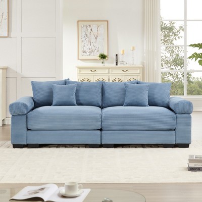 Aukfa Oversized 92" Modular Corduroy 2-Seater Sofa Set - Reversible Sectional Couch with Ottoman, Fabric Upholstery for Living Room
