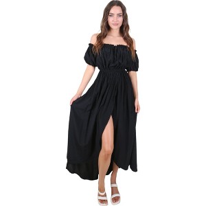 Anna-Kaci Women's Casual Boho Lantern Sleeve Off Shoulder Fairy Midi Dress - 1 of 4