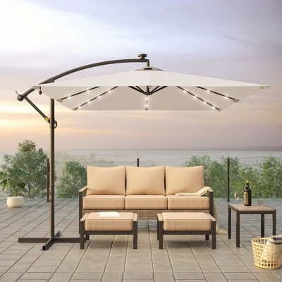 Sonkuki 8.2x8.2 FT Outdoor LED Solar Lighted Hanging Umbrella Patio Offset W/t Cross Fade-resistant, 360° Rotation