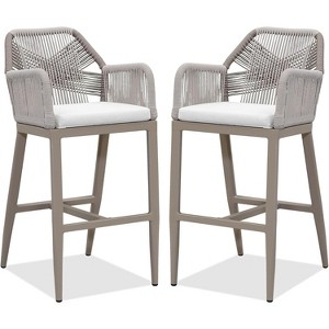 PURPLE LEAF Counter Height  Sunbrella Stools Set of 2 Modern Rattan Wicker with High Back Arms for Outdoor - 1 of 4