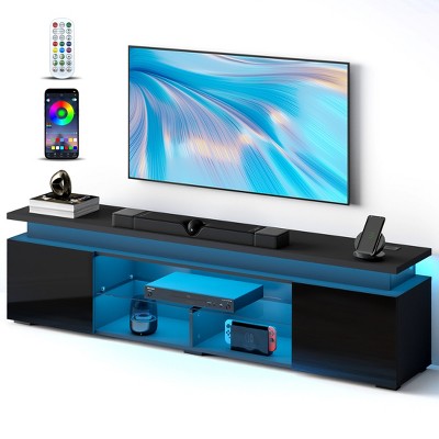 Skyzoo Modern TV Stand for 50/55/65/75/85" inches TV with LED Lights Power Outlet Entertainment Center Media Console for Living Room,Black
