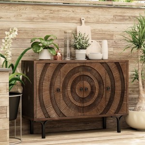 JIONJOY Modern Farmhouse 4-Door Storage Cabinet - Circular Wood Grain Buffet Sideboard with Metal Legs for Dining & Living Room - 1 of 4