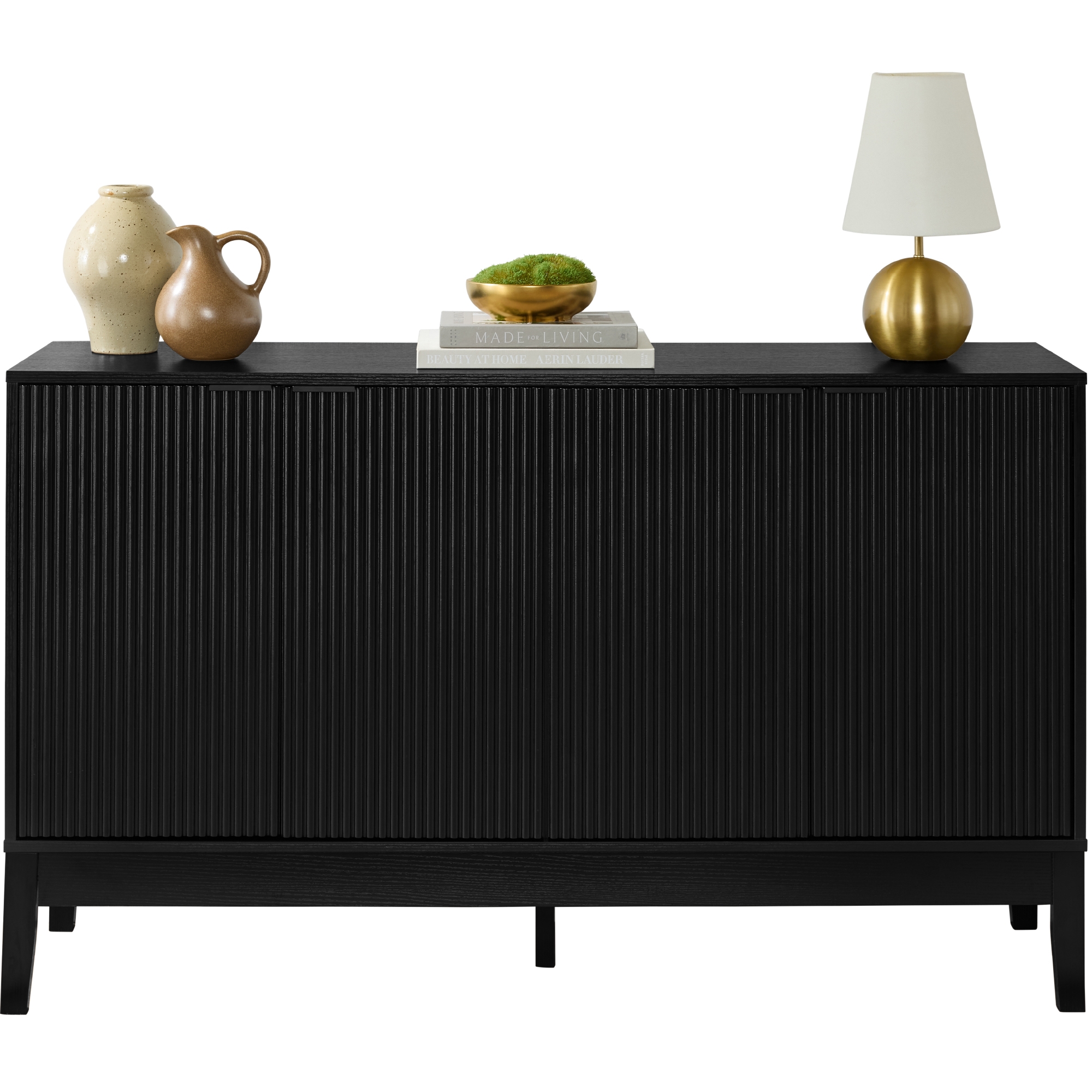 Best Choice Products 4-Door Reeded Storage Cabinet w/ Soft-Close Doors, Multipurpose Accent Furniture - Black