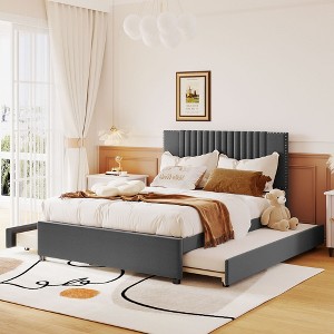 Full Size Upholstered Platform Bed with 2 Drawers and 1 Twin Size Trundle - 1 of 4