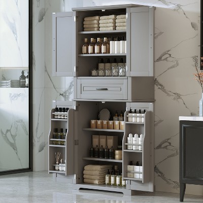 NicBex Tall Bathroom Storage Cabinet with Adjustable Shelves,Door Cabinets&1 Drawer,Freestanding Cabinet with Anti-Tipping Device for Bathroom