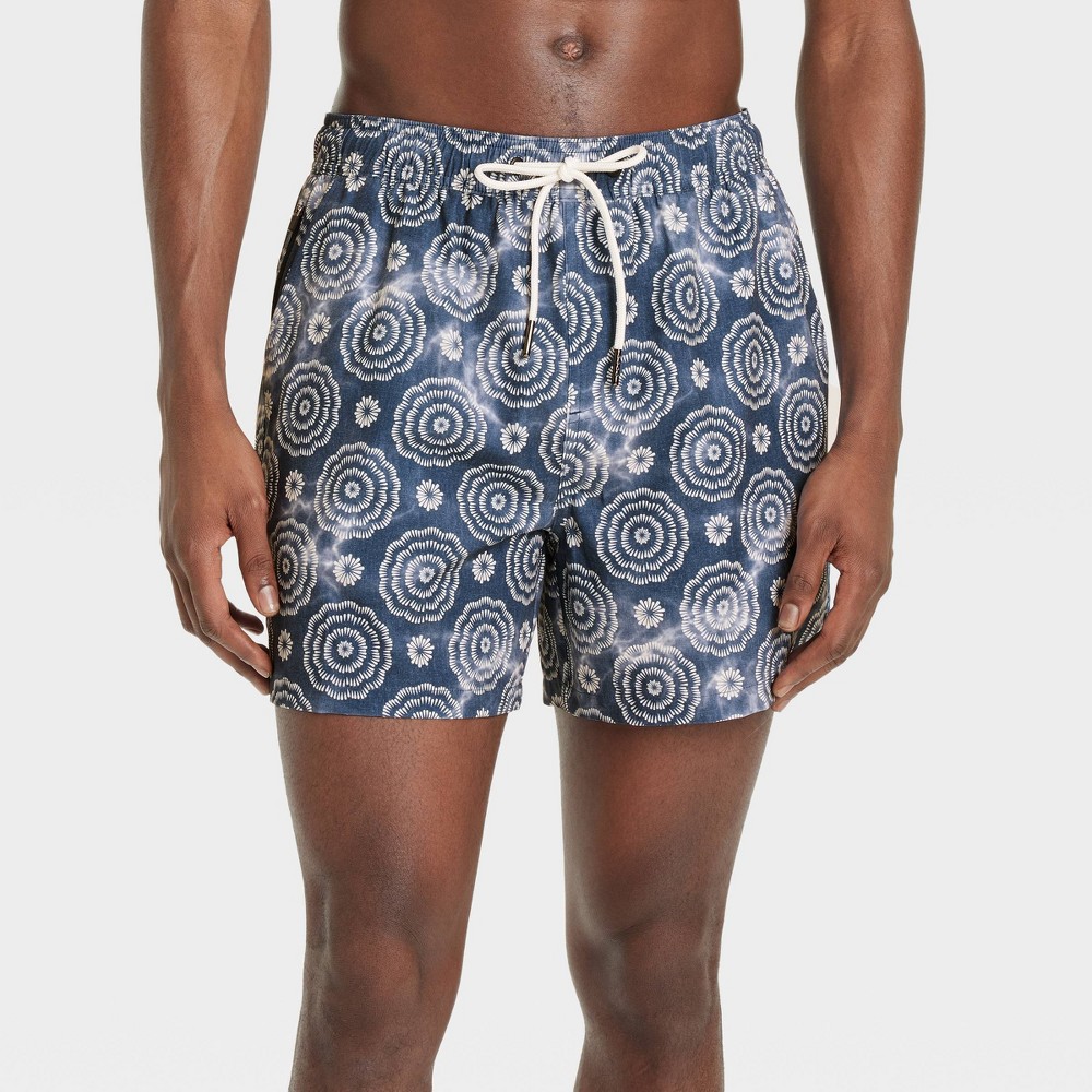 Photos - Swimwear Men's 5" Floral Print Swim Shorts - Goodfellow & Co™ Navy Blue XS