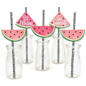 Big Dot of Happiness Sweet Watermelon - Paper Straw Decor - Fruit Party Striped Decorative Straws - Set of 24 - 1 of 4